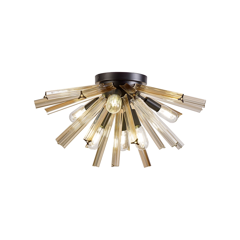 Woxsall 585 Glass Flush Ceiling Light - Matt Black and Champagne Glass