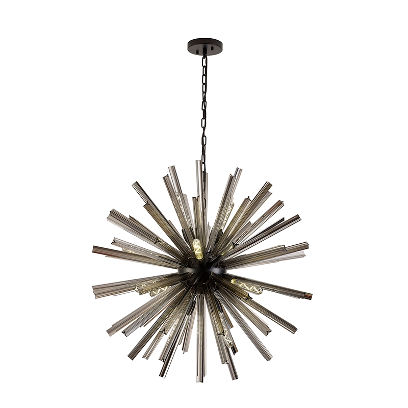 Woxsall 900 Glass Chandelier - Matt Black and Smoked Glass