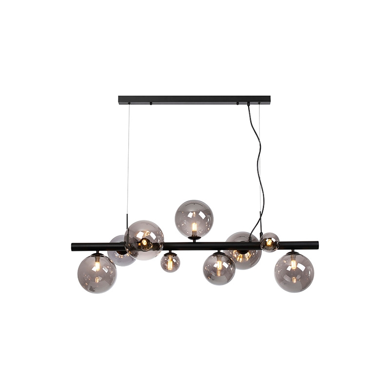 Sedona 9 Light Bar Ceiling Pendant - Satin Black and Smoked Glass