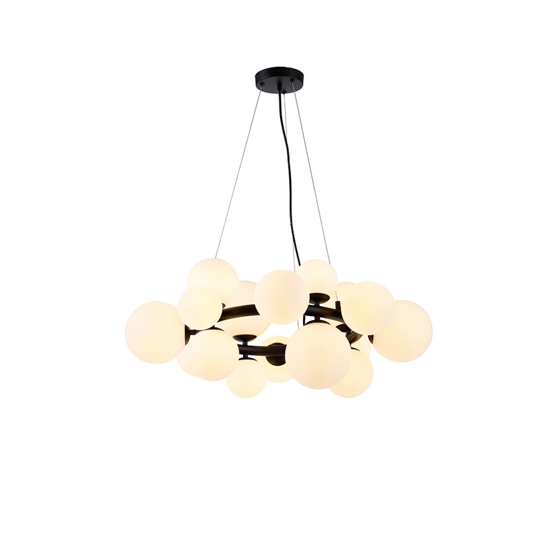 Sedona 16 Light Ceiling Pendant - Satin Black and Opal Glass