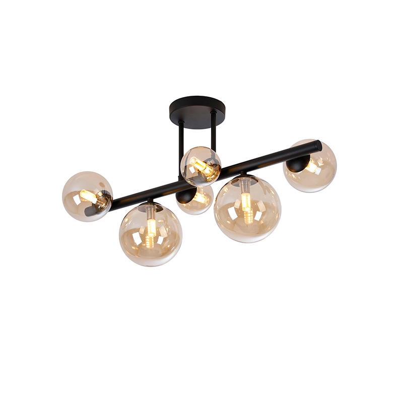 Sedona 6 Light Semi-Flush Ceiling Light - Satin Black and Opal Glass