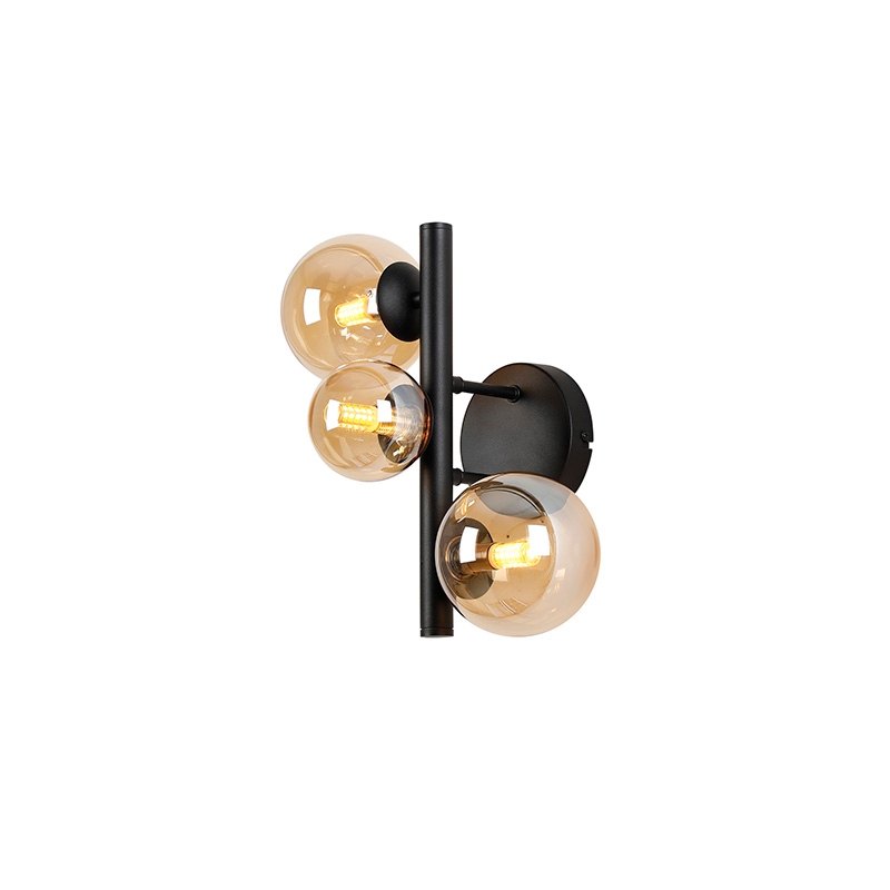 Sedona 3 Light Wall Light - Satin Black and Amber Glass