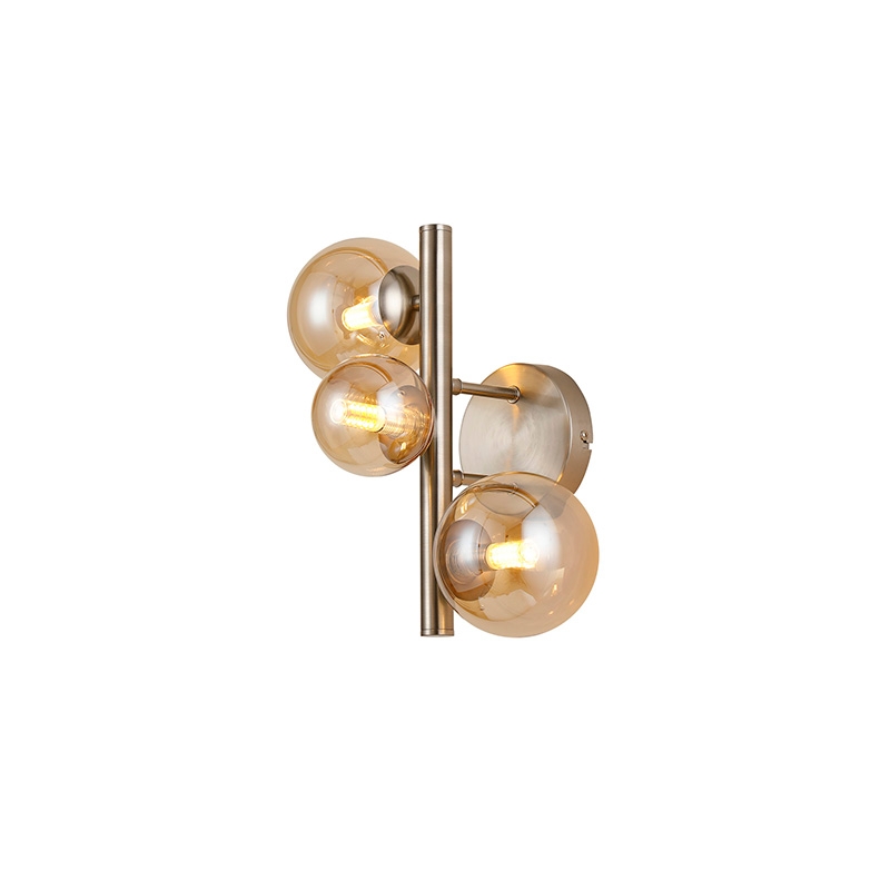 Sedona 3 Light Wall Light - Satin Nickel and Amber Glass