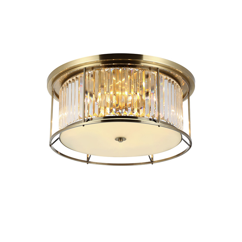Wichita 610 Crystal Flush Ceiling Light - Antique Brass