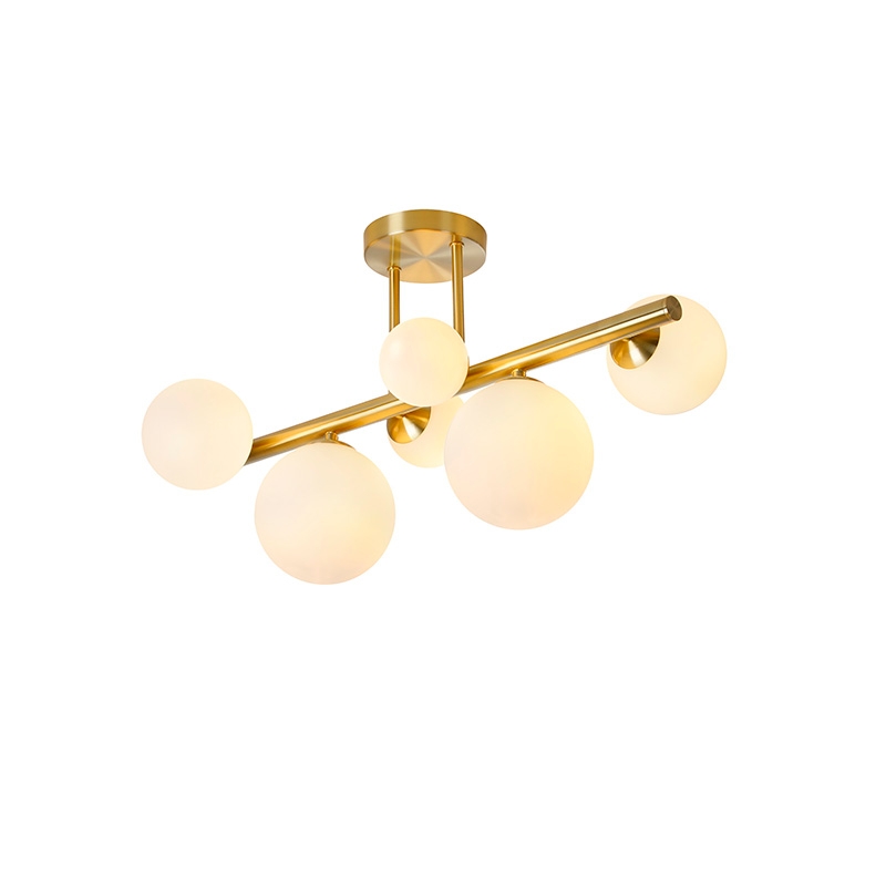 Sedona 6 Light Semi-Flush Ceiling Light - Satin Gold and Opal Glass