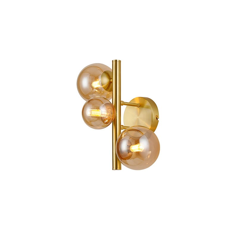 Sedona 3 Light Wall Light - Satin Gold and Amber Glass