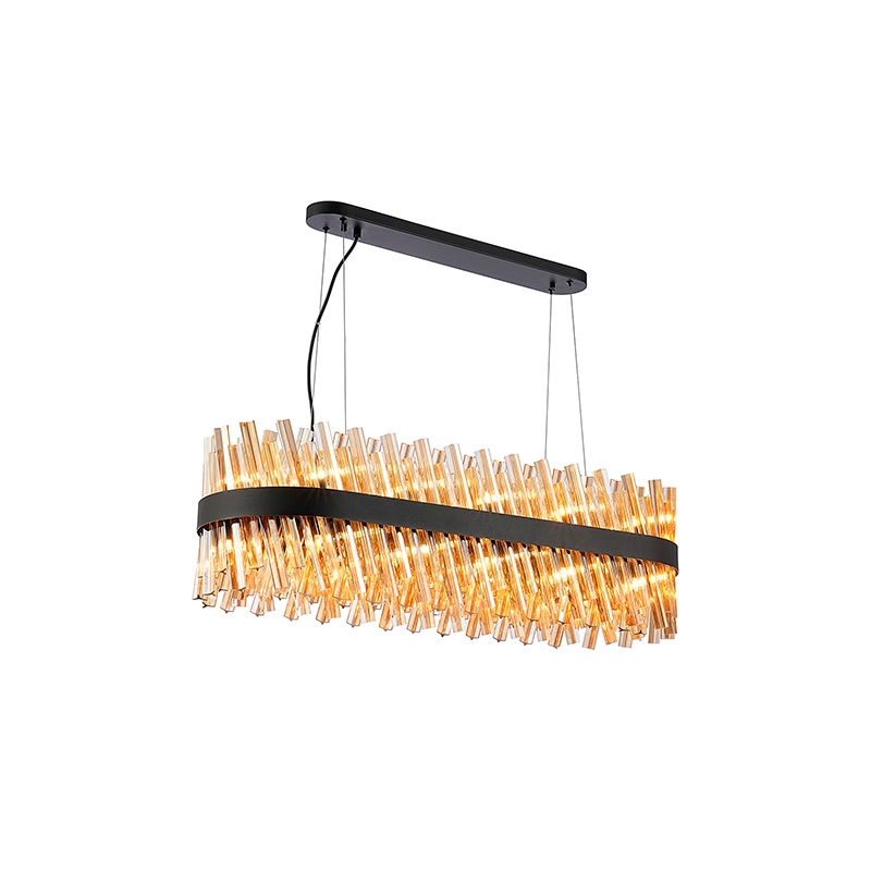Detroit 1000 Glass Bar Ceiling Pendant Light - Satin Black with Amber Glass