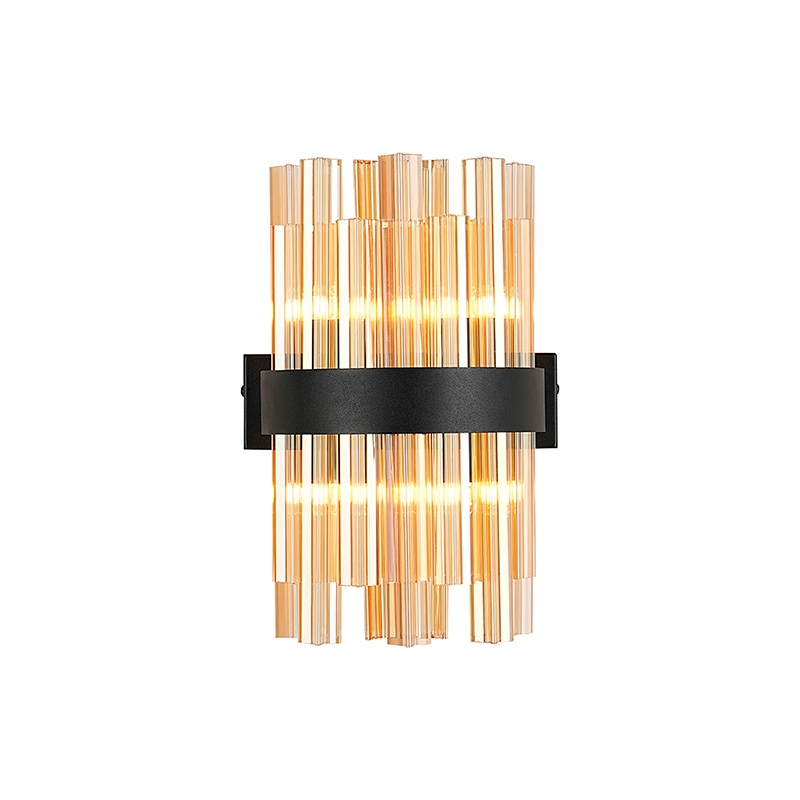 Detroit Glass Flush Wall Light - Black with Amber Glass