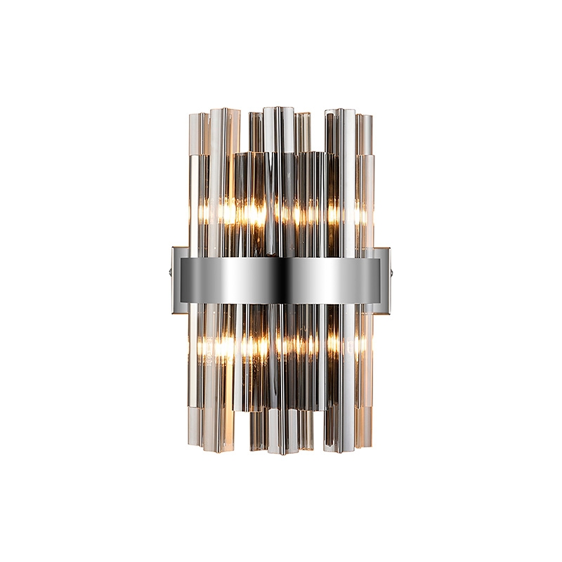 Detroit Glass Flush Wall Light - Polished Nickel with Smoked Glass
