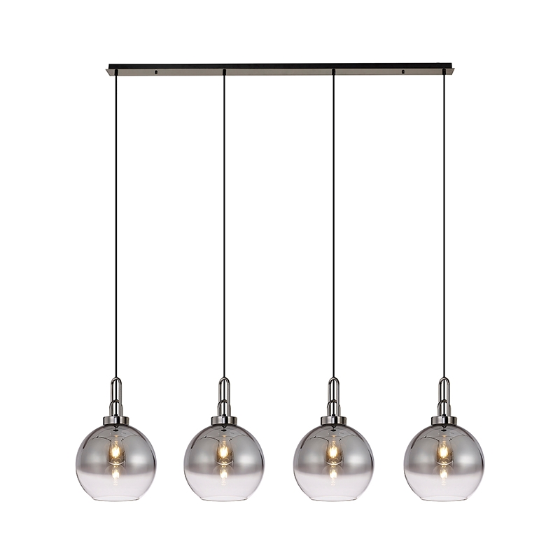 Carolina Glass 4 Light Bar Ceiling Pendant - Black Chrome and Smoked Glass