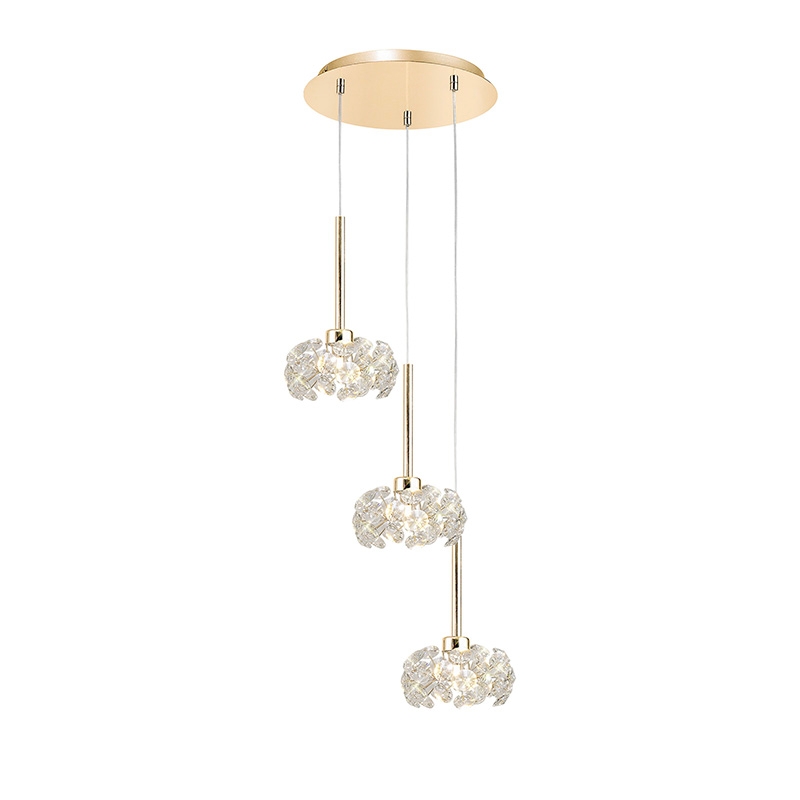 Paris Crystal 3 Light Cascade Ceiling Pendant - French Gold