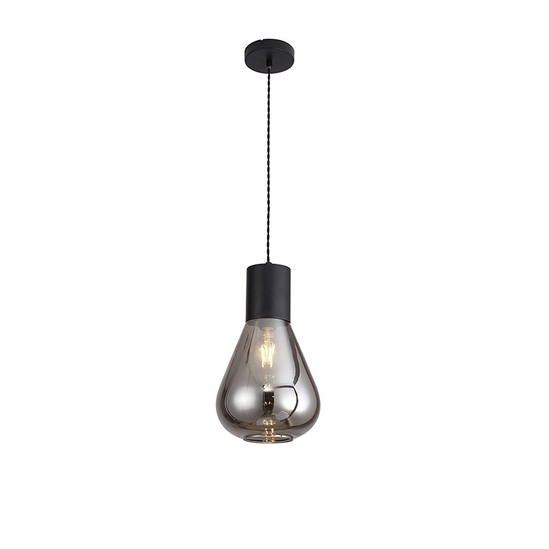 Chung Ceiing Pendant Light - Black with Smoked Glass