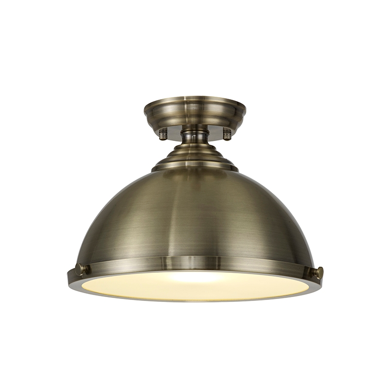 Missouri Single Light Flush Ceiling Light With Round 31cm Metal Shade Antique Brass