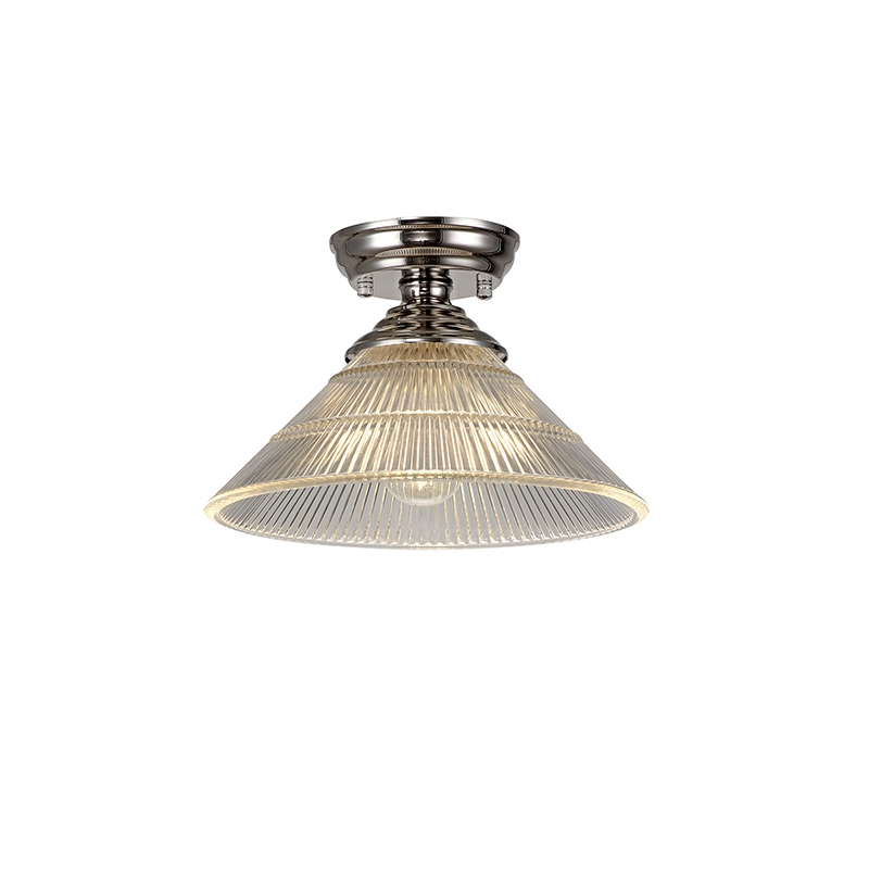 Missouri Single Light Flush Ceiling Light - Polished Nickel with Cone 30cm Clear Glass Shade