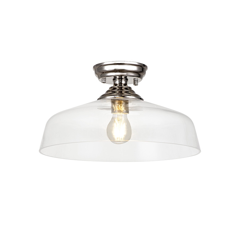 Missouri Single Light Flush Ceiling Light - Polished Nickel with Flat Round 38cm Clear Glass Shade