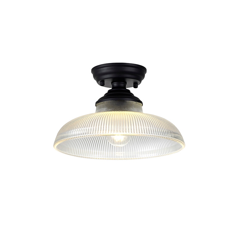 Missouri Single Light Flush Ceiling Light - Matt Black with Round 30cm Clear Glass Shade