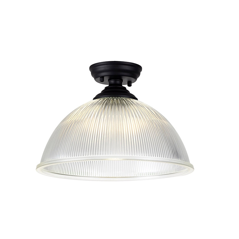 Missouri Single Light Flush Ceiling Light - Matt Black with Dome 38cm Clear Glass Shade