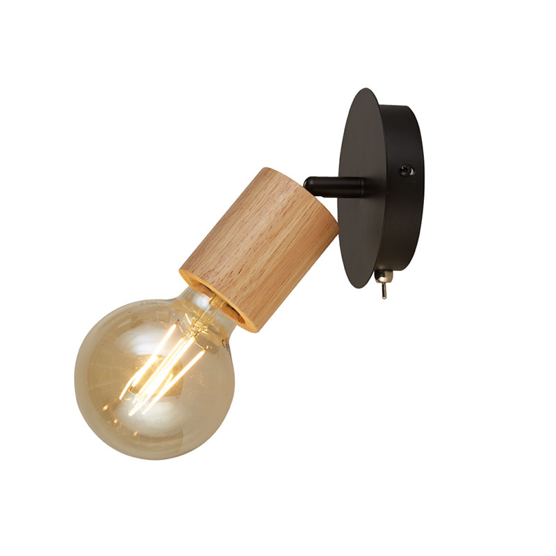 Searchlight Spinny Single Spotlight - Matt Black & Wood