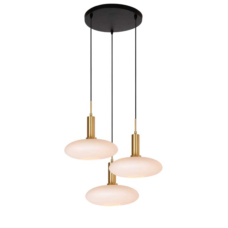 Lucide Singala 3 Light Glass Cluster Ceiling Pendant - Matt Gold, Brass