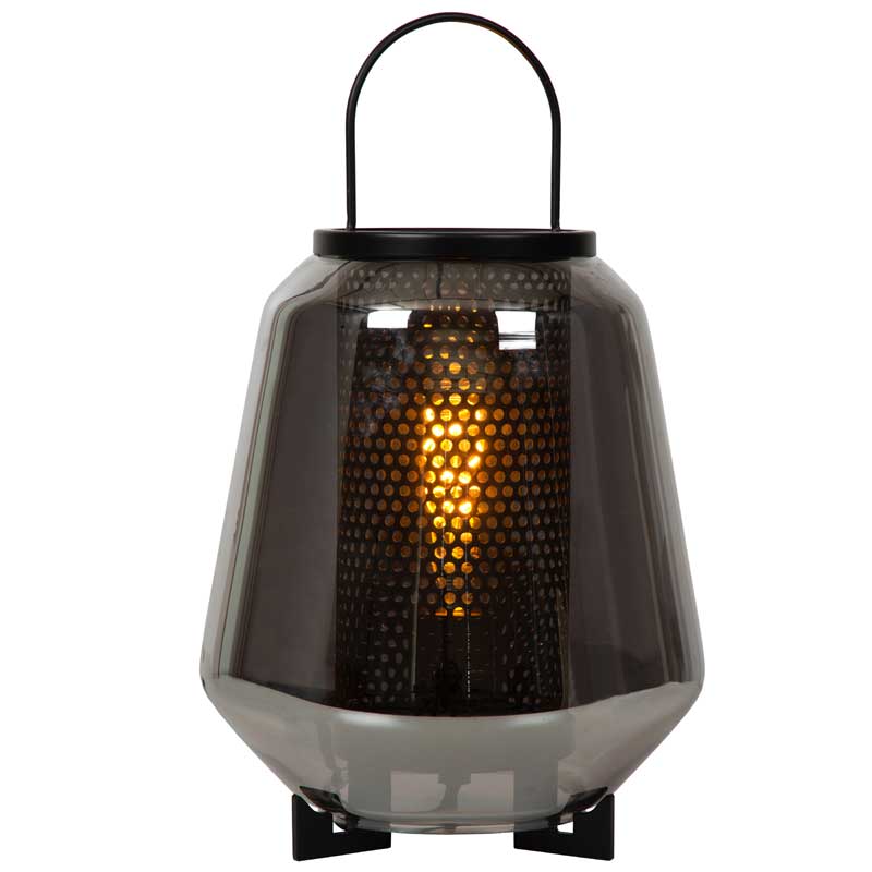 Lucide Siska Small Glass Table Lamp - Smoked Grey