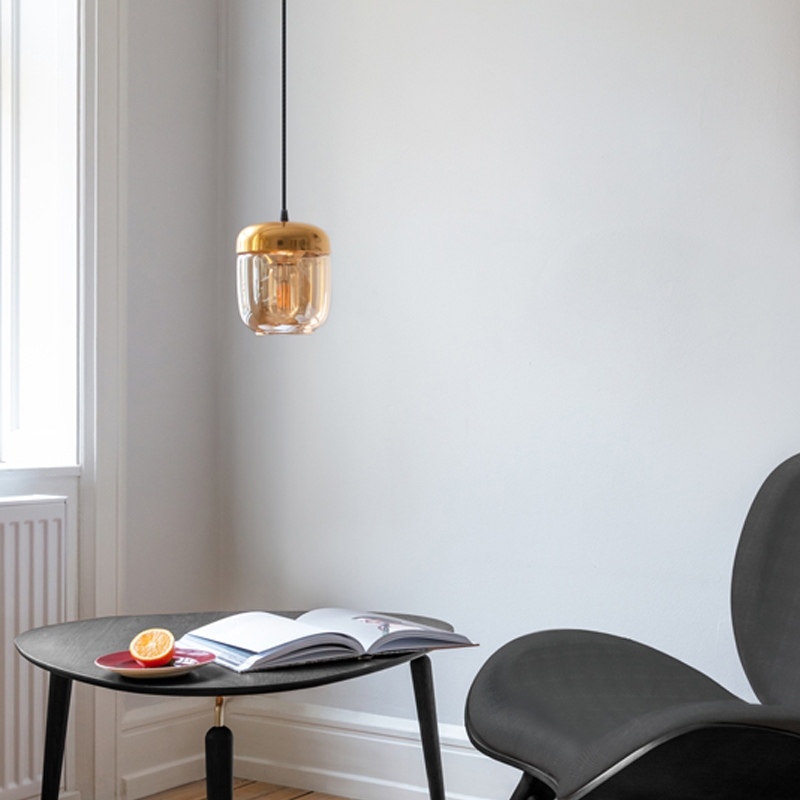 Umage Acorn Glass Ceiling Pendant Shade - Amber & Brass