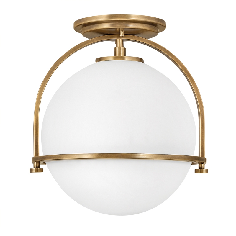 Quintiesse Somerset Flush Ceiling Light - Heritage Brass with Opal Glass