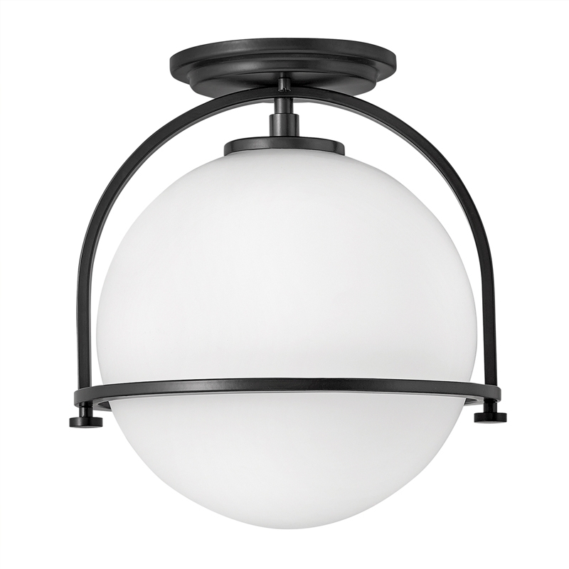 Quintiesse Somerset Flush Ceiling Light - Black with Opal Glass