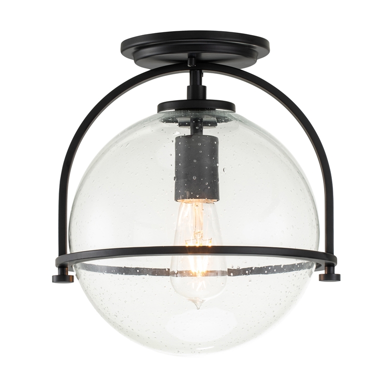 Quintiesse Somerset Flush Ceiling Light - Black with Clear Seeded Glass