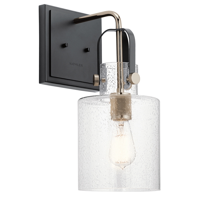 Quintiesse Kitner Wall Light - Polished Nickel with Clear Seeded Glass
