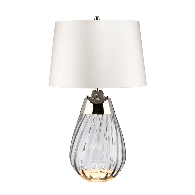Elstead Lena Table Lamp - Smoked Glass with White Shade