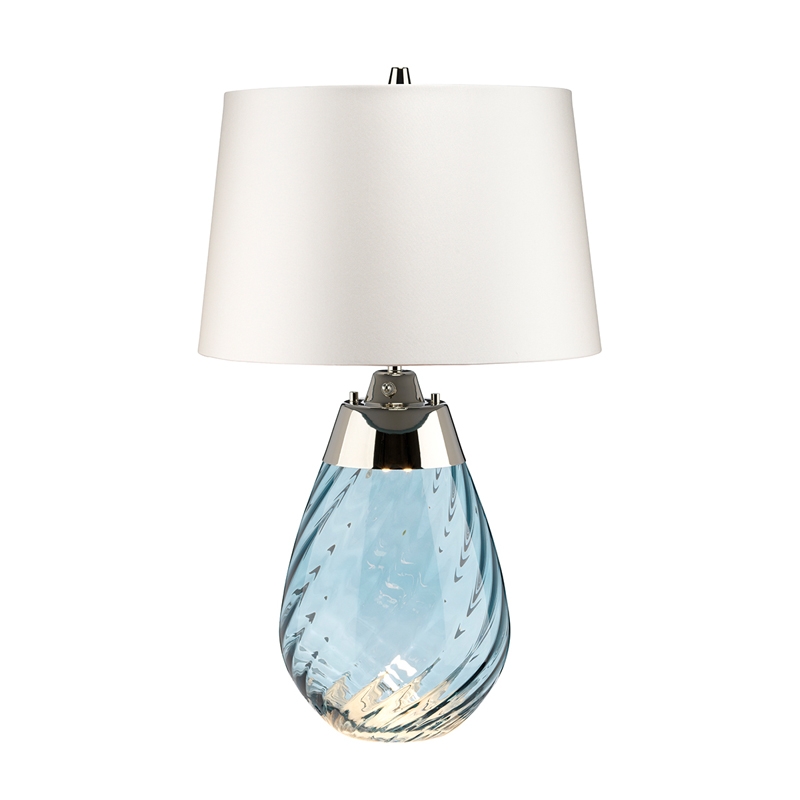 Elstead Lena Glass Table Lamp - Blue with White Shade
