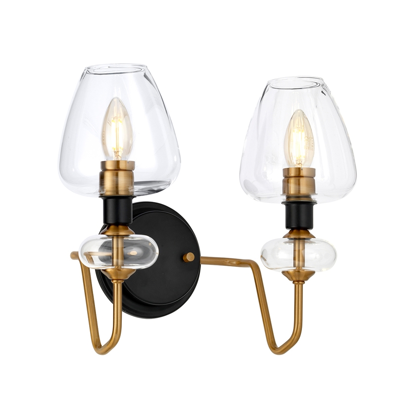 Elstead Armand Glass Twin Wall Light - Aged Brass