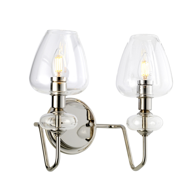 Elstead Armand Glass Twin Wall Light - Polished Nickel