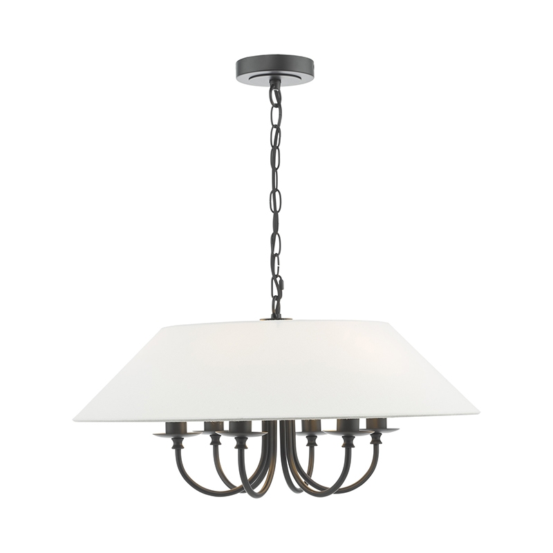 Dar Sivan 6 Arm Ceiling Pendant Light - Matt Black with White Shade