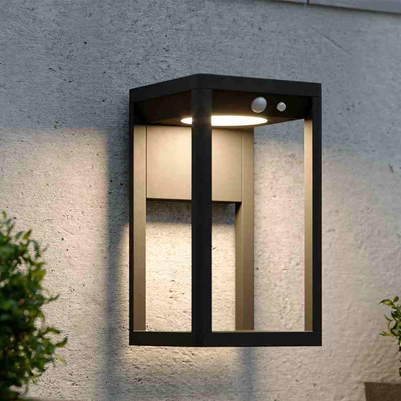 Suri Kingsbridge Solar LED Half Lantern Outdoor Wall Light with PIR Sensor - Anthracite Grey