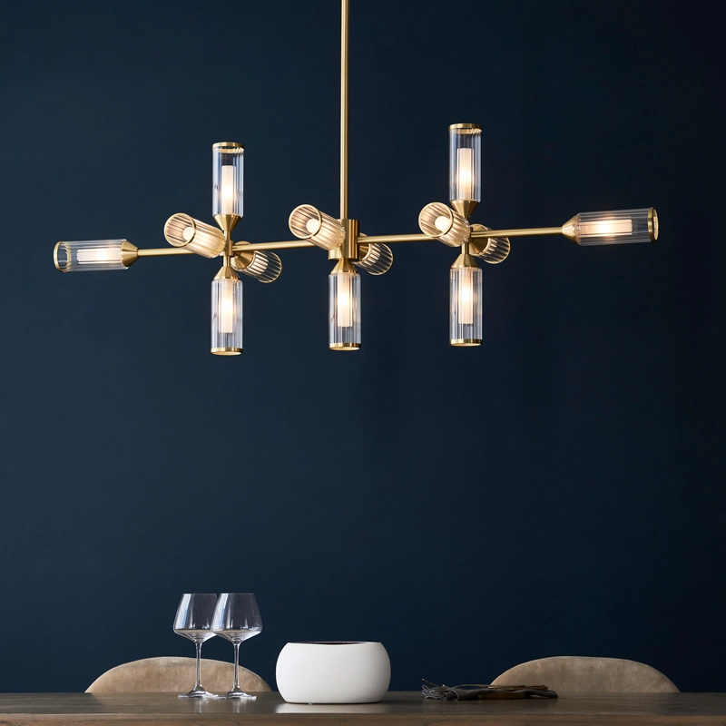 Luxia Flute 13 Light Glass Bar Ceiling Pendant - Satin Brass