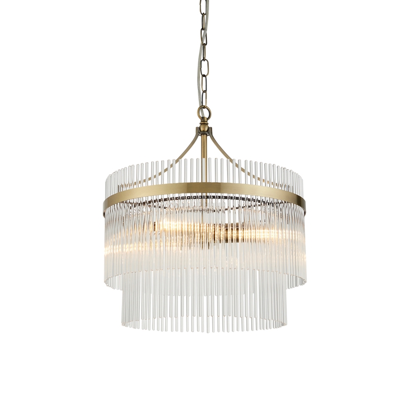 Luxia Torquay 3 Light Glass Chandelier - Antique Brass