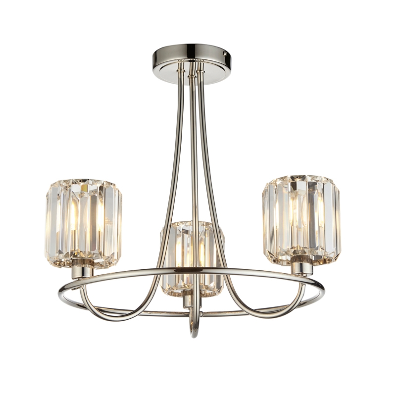 Luxia Bristol 3 Light Glass Semi-Flush Ceiling Light - Nickel
