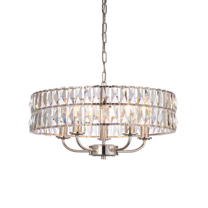 Luxia Alderbury 5 Light Glass Chandelier - Nickel