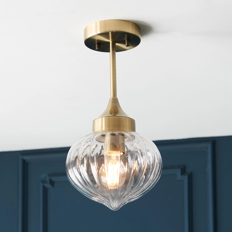 Luxia Oxford Glass Semi-Flush Ceiling Light - Antique Brass