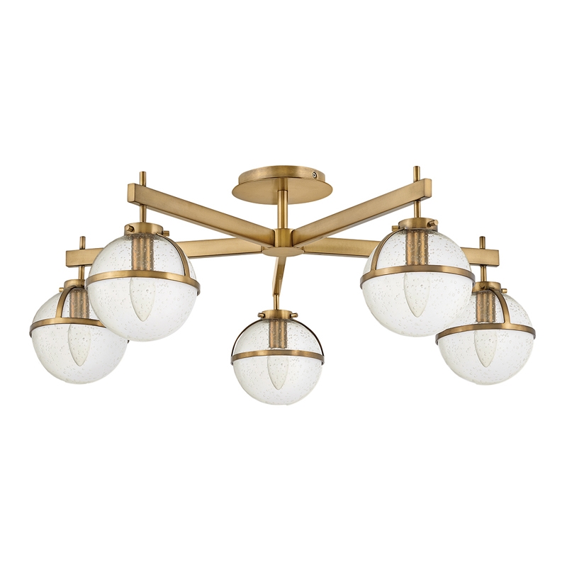 Hinkley Hollis Bathroom 5 Light Glass Semi-Flush Ceiling Light - Brass