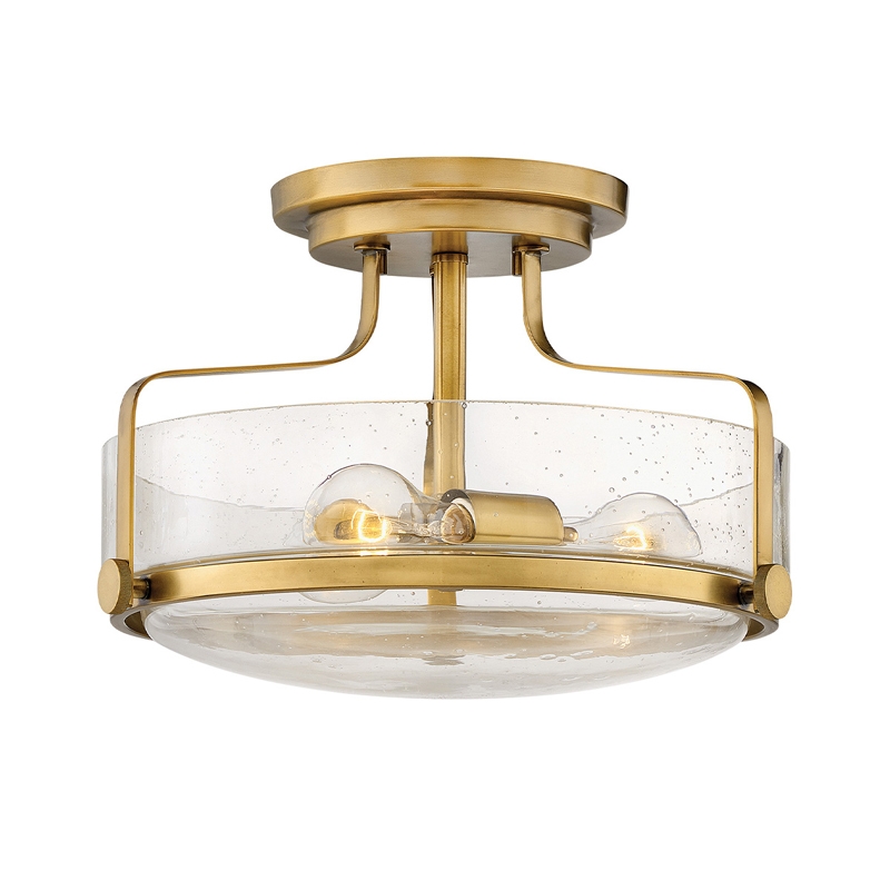Hinkley Harper 3 Light Small Glass Semi-Flush Ceiling Light - Brass