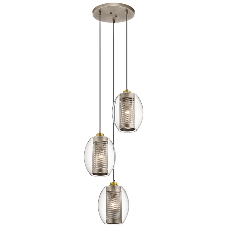 Kichler Asher Glass 3 Light Cluster Ceiling Pendant - Pewter