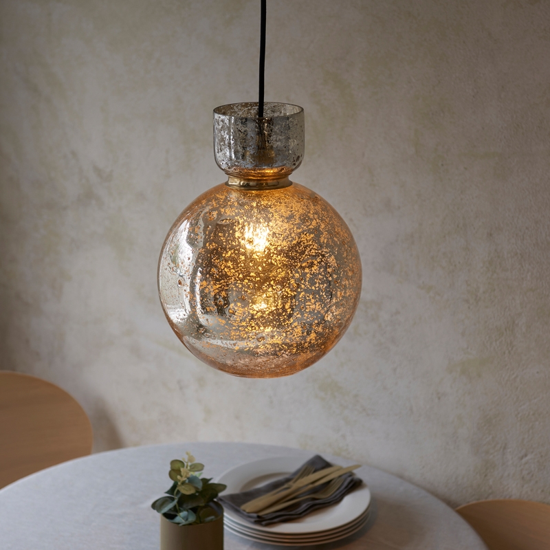 Luxia Eloise Mercury Glass Ceiling Pendant Light - Brass