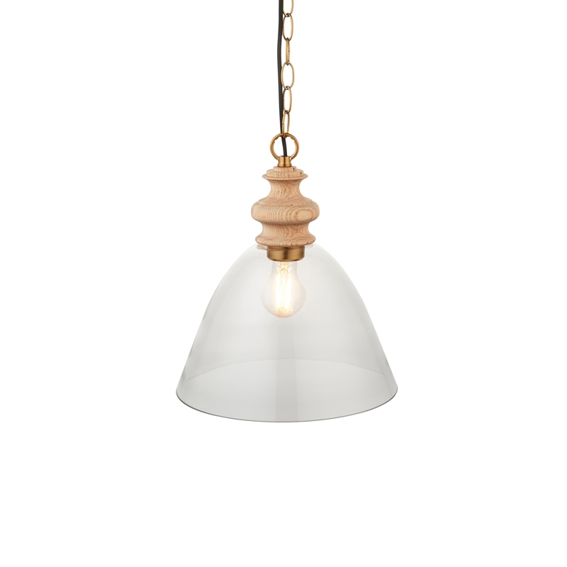 Luxia Aylesford Glass Ceiling Pendant Light - Light Wood