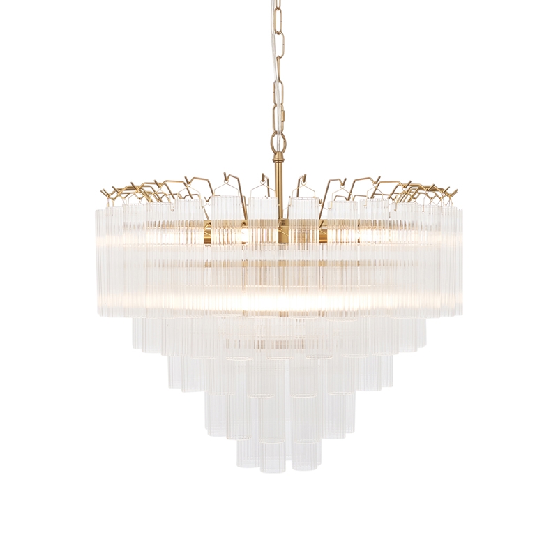 Luxia Lautrec Clear Ribbed Glass Chandelier - Satin Brass