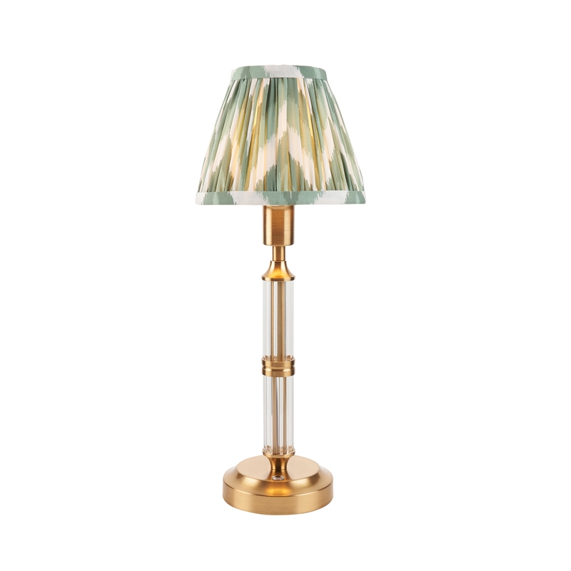 Luxia Kingham LED USB Rechargeable Touch Table Lamp - Brushed Brass with Green Shade