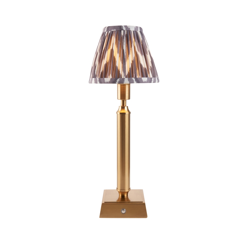 Luxia Bakewell LED USB Rechargeable Touch Table Lamp - Brushed Brass with Grey Shade