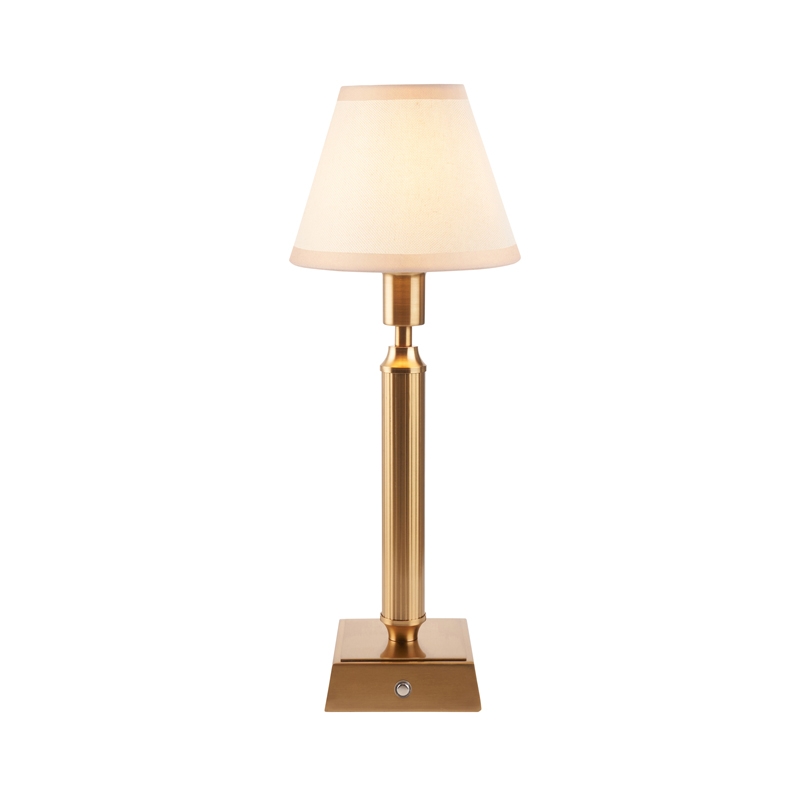 Luxia Bakewell LED USB Rechargeable Touch Table Lamp - Brushed Brass with White Shade