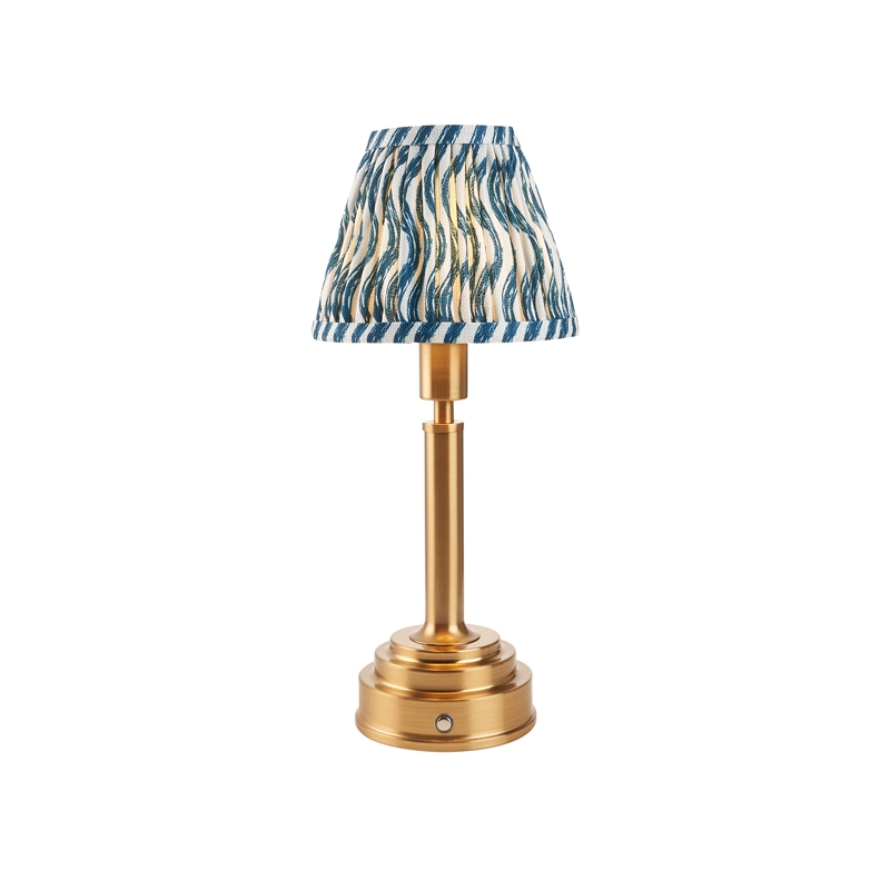 Luxia Aspley LED USB Rechargeable Touch Table Lamp - Brushed Brass with Blue Shade
